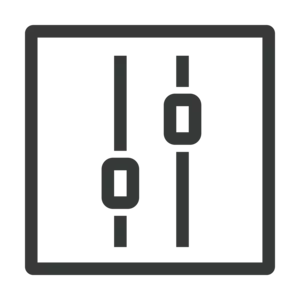 Symbol mit zwei vertikalen Schiebereglern in einem Quadratrahmen