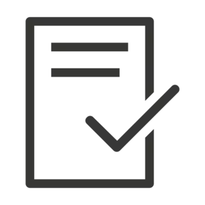 Symbol eines Dokuments mit zwei horizontalen Linien und einem Häkchen rechts unten