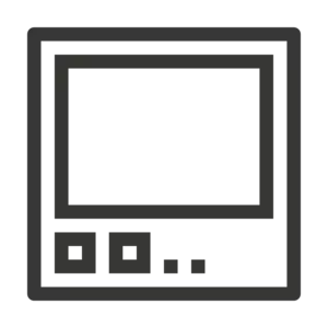 Symbol eines externen Geräts mit rechteckigem Bildschirm und drei Schaltflächen darunter